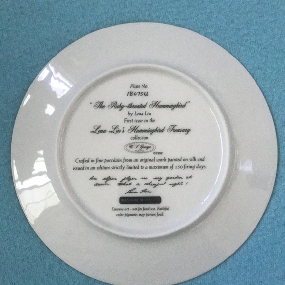 The Ruby-Throated Hummingbird by Lena Liu W. S. George Fine China circ. 1992 NEW - Picture 6 of 9